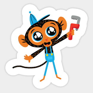 Mr. Monkey and His Trusty Monkey Wrench Sticker